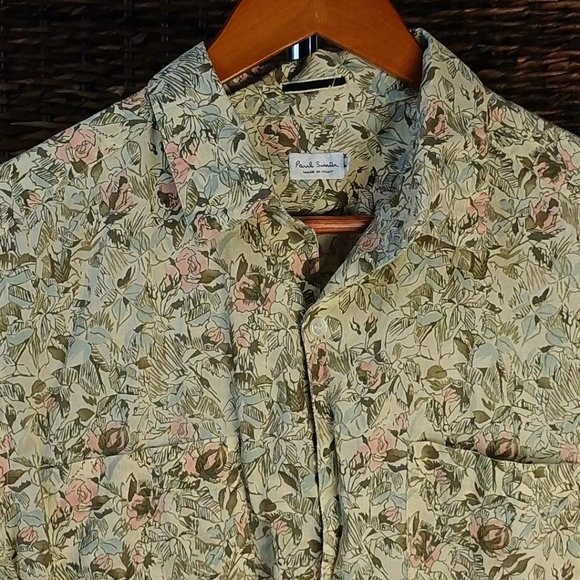 Paul Smith Short Sleeve Floral Button Up Made In Italy Large - Picture 2 of 2